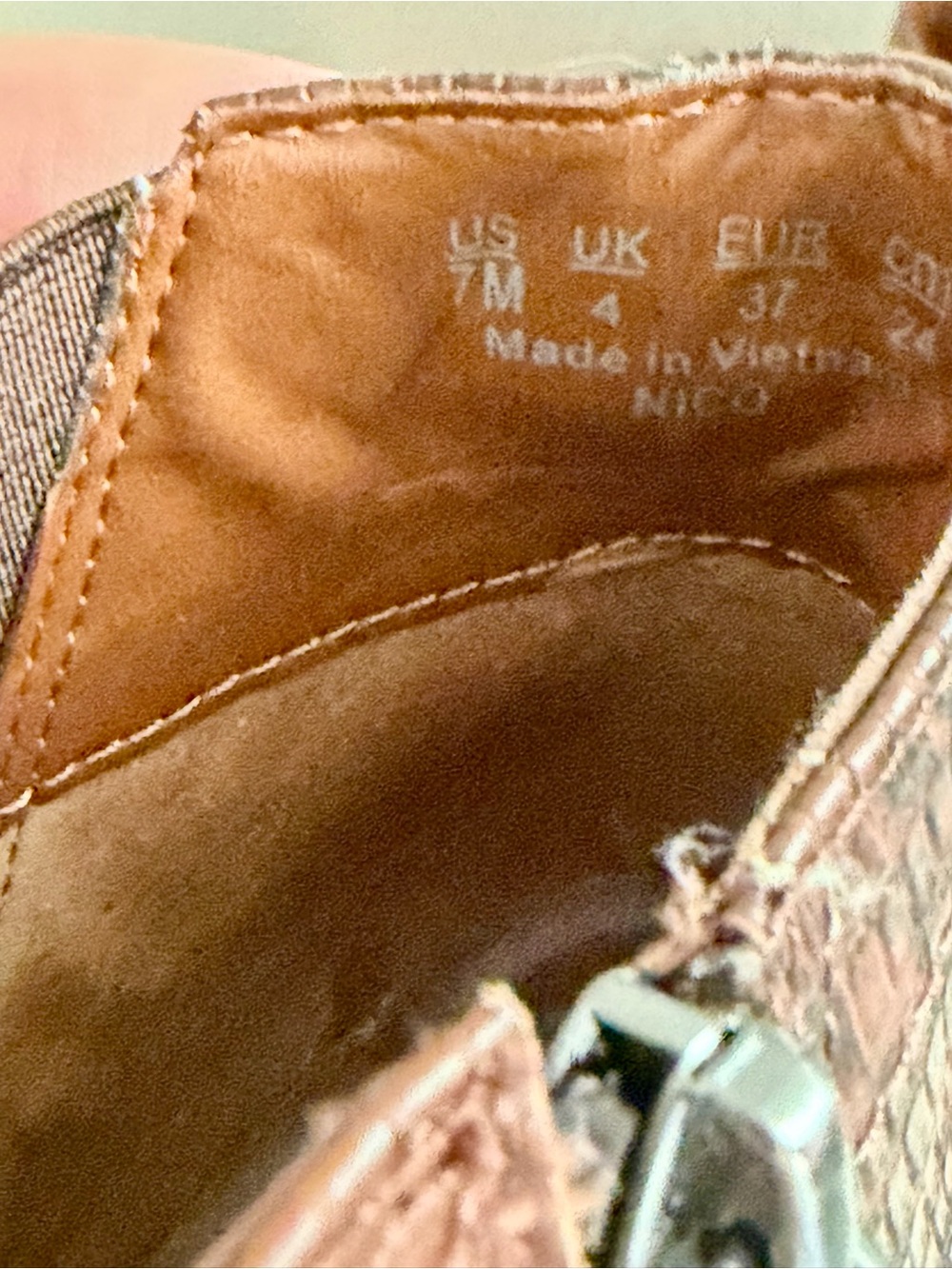 Franco Sarto Croc-Embossed Brown Ankle Booties - Picture 3 of 5